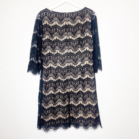 Jessica Howard Black Lace Nude Lining 3/4 Sleeve Dress 8 - Picture 8 of 11